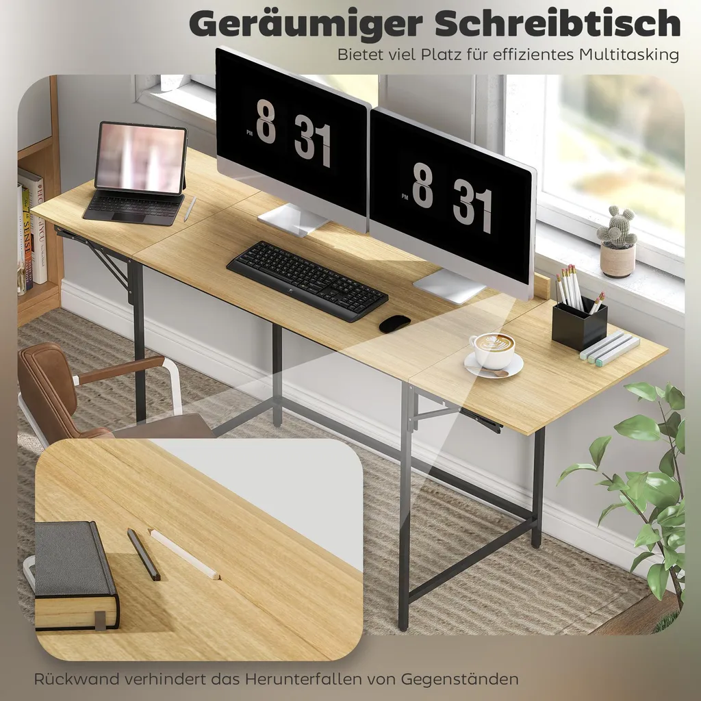 Bureau de télétravail pliable chêne, petite table ordinateur d'appoint - 5