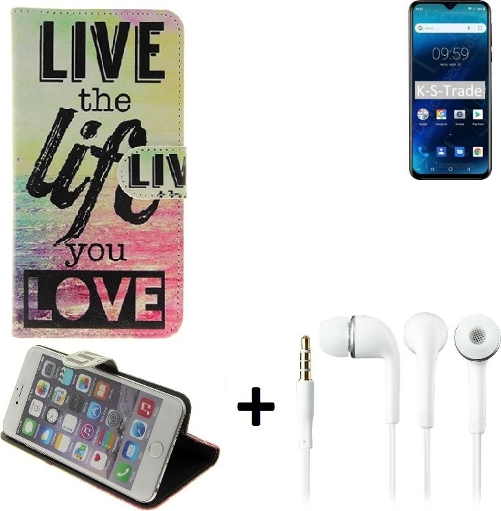 K-S-Trade Schutz Hülle kompatibel mit Blackview A60 360° Wallet Case ''live life love'' Tasche Handy Hülle Etui Smartphone Flip cover Standfunktion