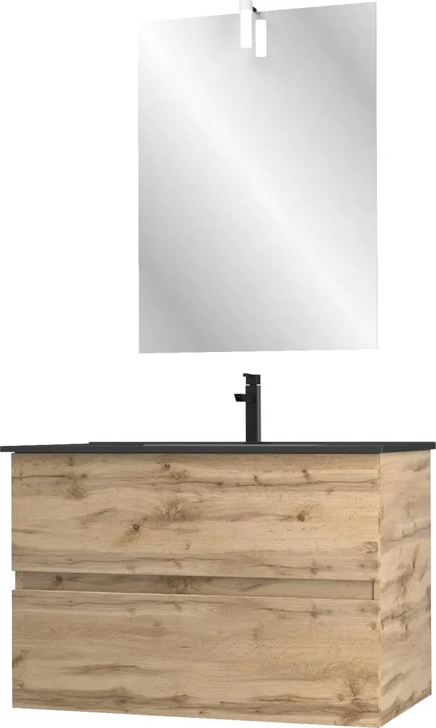 Meuble salle de bain 80 cm TIMBER 80 Pack33 avec vasque noire et miroir