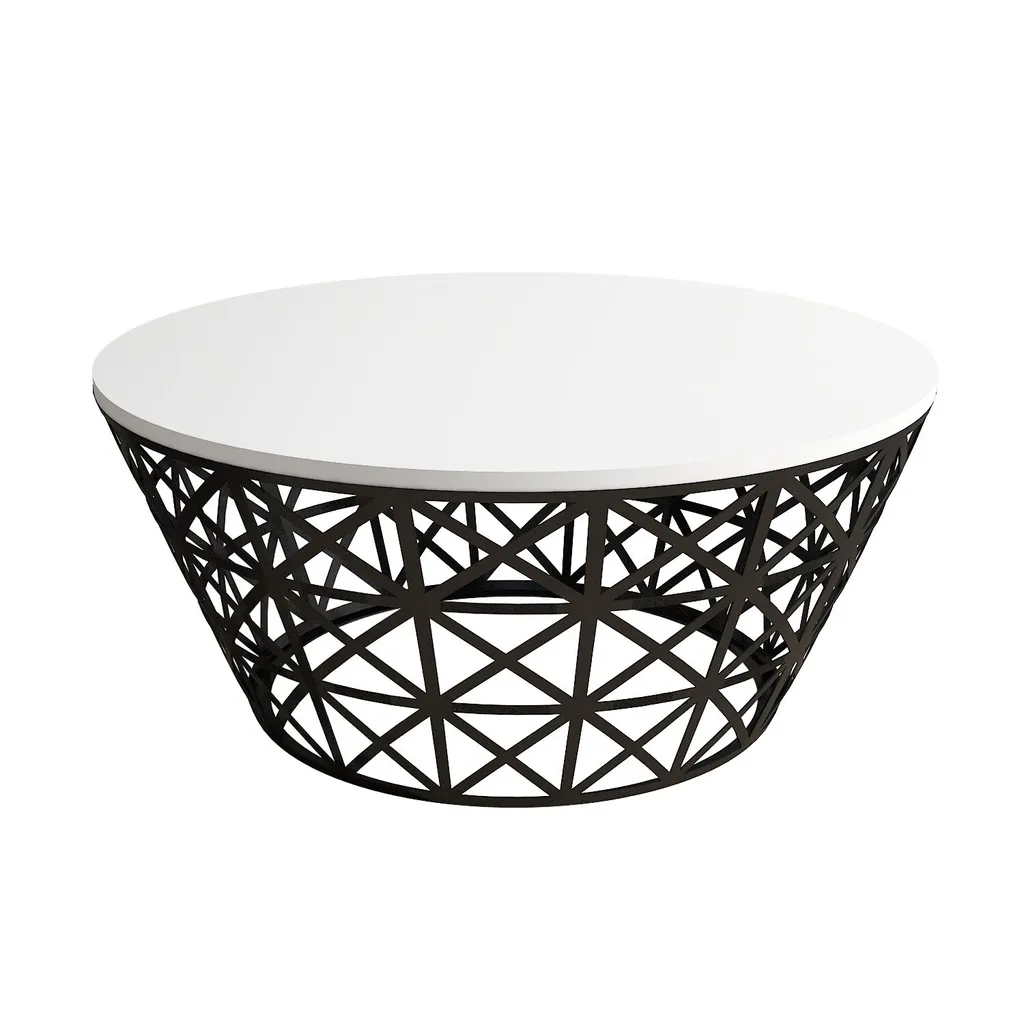 Table Basse en Mélamine Blanche Résistante 90 cm Style Ferforje