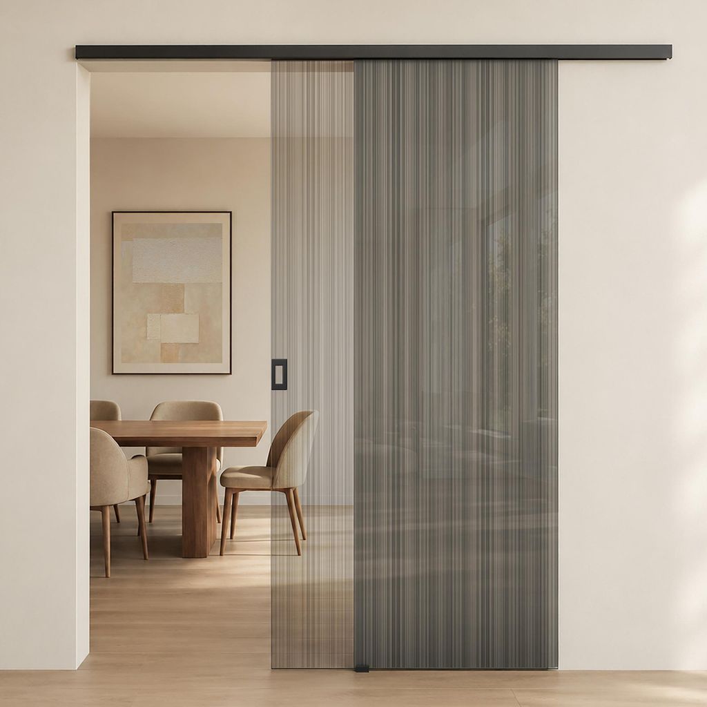 Mai & Mai Glasschiebetür komplettset softclose Zimmertür Matt Schwarz, BxH: 90x205cm 8mm ESG-Sicherheitsglas, Schiebetür Glas gebürstet Muranin...