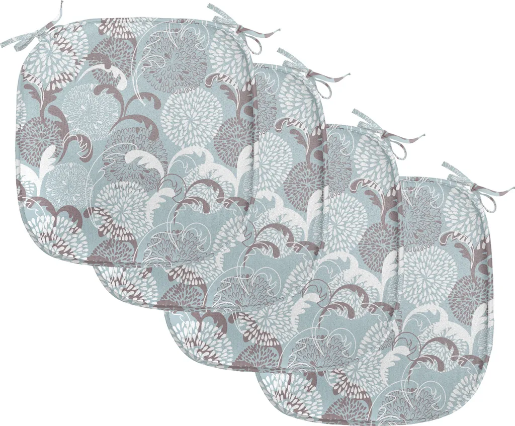 ABAKUHAUS Cuscini floreali per sedie da sala da pranzo, morbidi petali shabby, cuscini decorativi impermeabili con cinturini per sedie da cucina, 40 cm x 40 cm, confezione da 4, taupe, azzurro, bianco