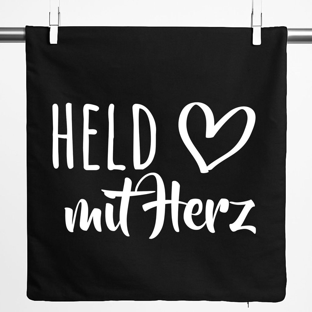 Huuraa Kissenbezug Held mit Herz 40x40cm Black Baumwolle Dekokissenbezug Geschenkidee