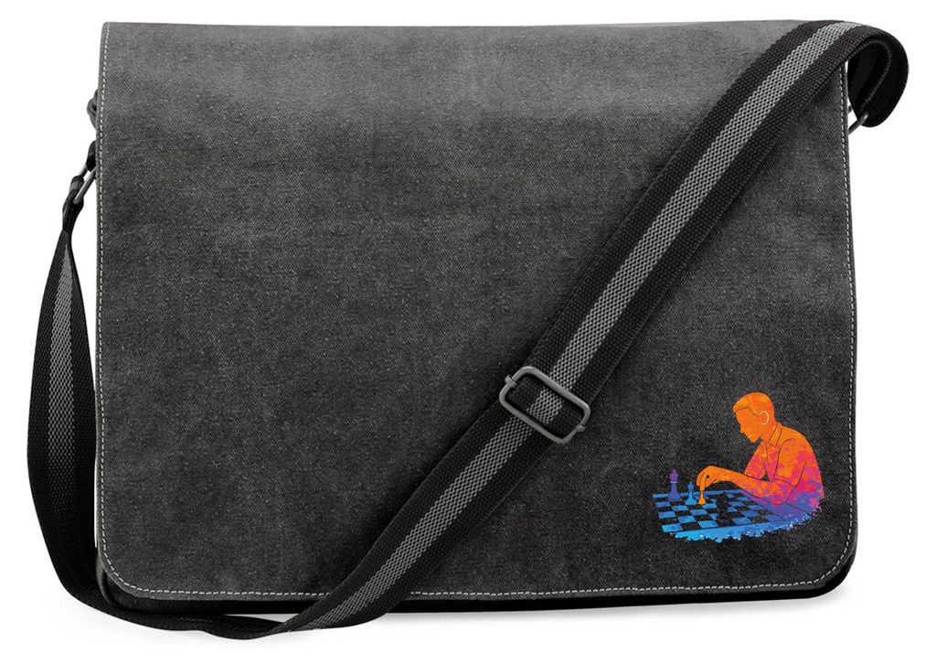 Huuraa Umhängetasche Schach bunte Silhouette 14 Liter Black Canvas Laptoptasche Geschenkidee