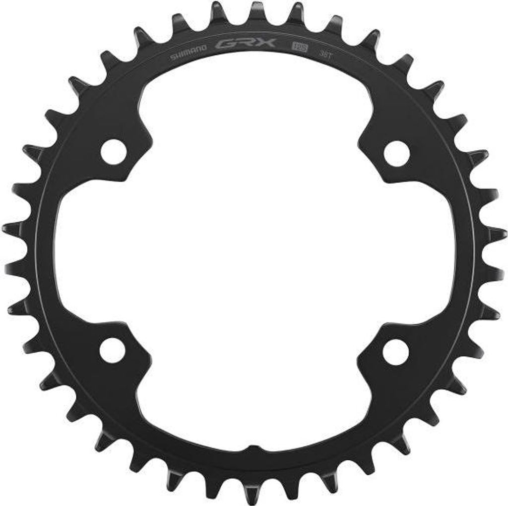 A black bicycle chainring with the brand name 'SHIMANO GRX' printed on it.