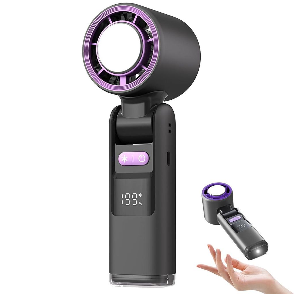 Handventilatoren, Tragbarer Handventilator mit Kühlplatte, 1–199 Geschwindigkeiten, faltbarer Mini-Ventilator mit Ständer, Haken und Trageband