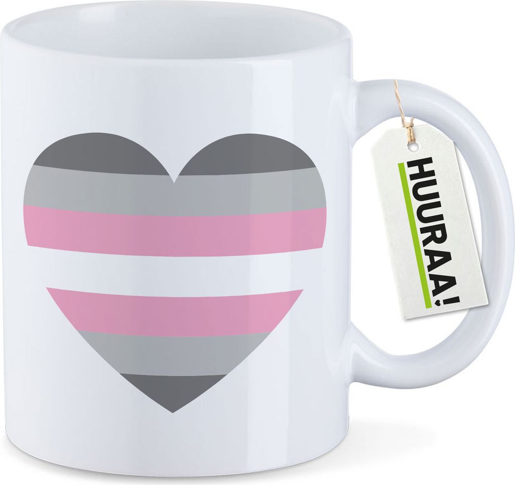 Huuraa Kaffeetasse Demigirl Pride Flagge LGBTQ Herz 330ml Weiß Keramik Kaffeebecher Geschenkidee