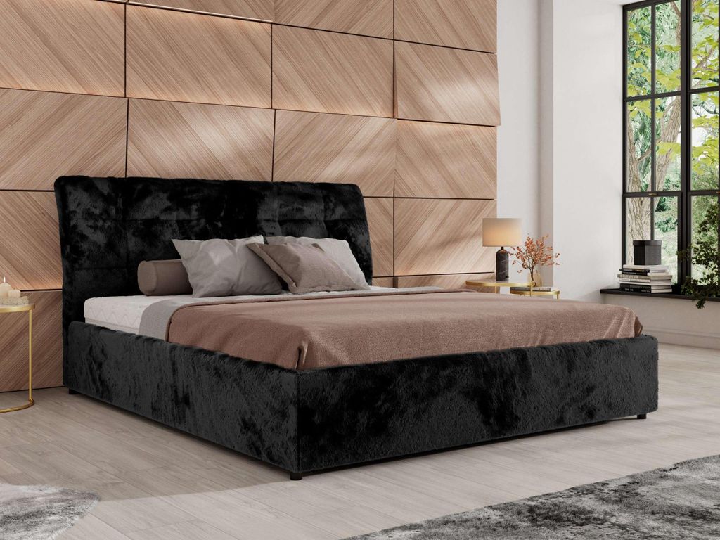 MKS MEBLE Polsterbett GALA CLASSIC Lattenrost klappbar Bett mit Stauraum 200x200 Hotel Betten Schlafzimmer Pocket Matratze VIRE LUX Schwarz Plüsch