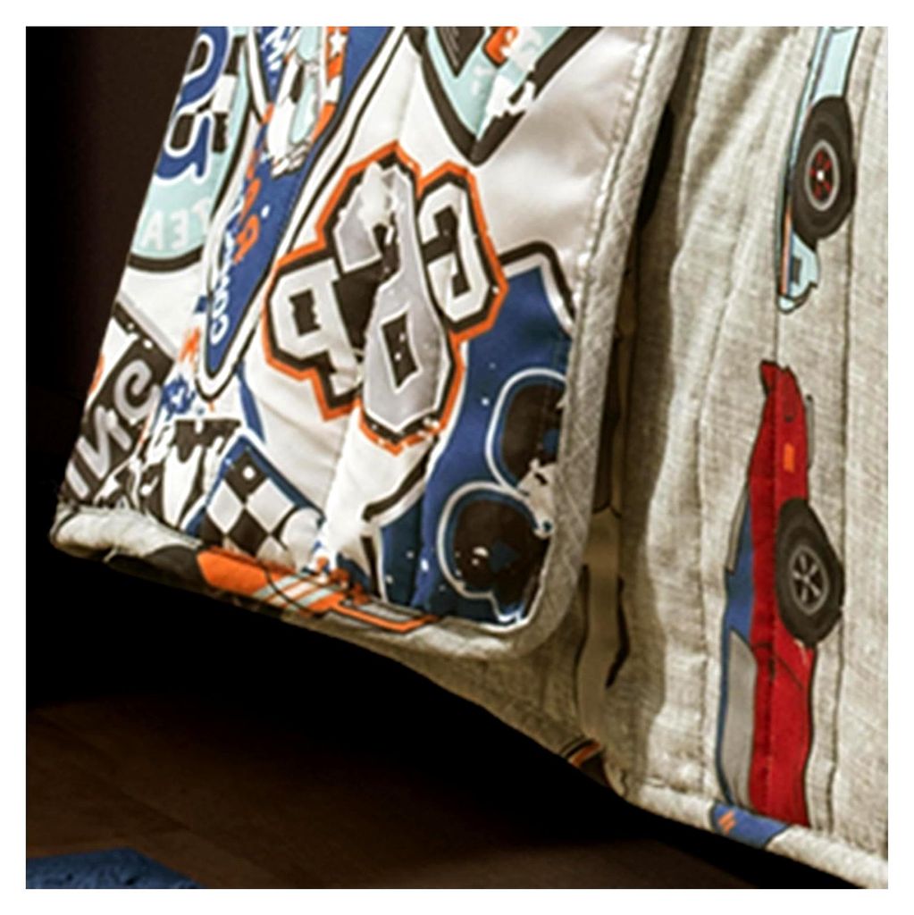 Bettwäsche-Set mit Rennwagen-Motiv, Blau/Orange, Twin