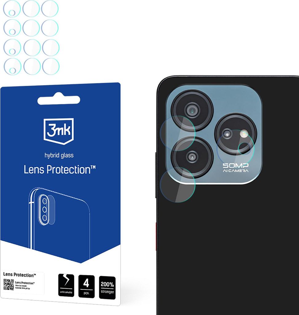 3mk Hybridglas Lens Protection für ZTE Optus X Tap 3Kamera Objektiv Kameralinse 0,16mm 6H (4 Stück)