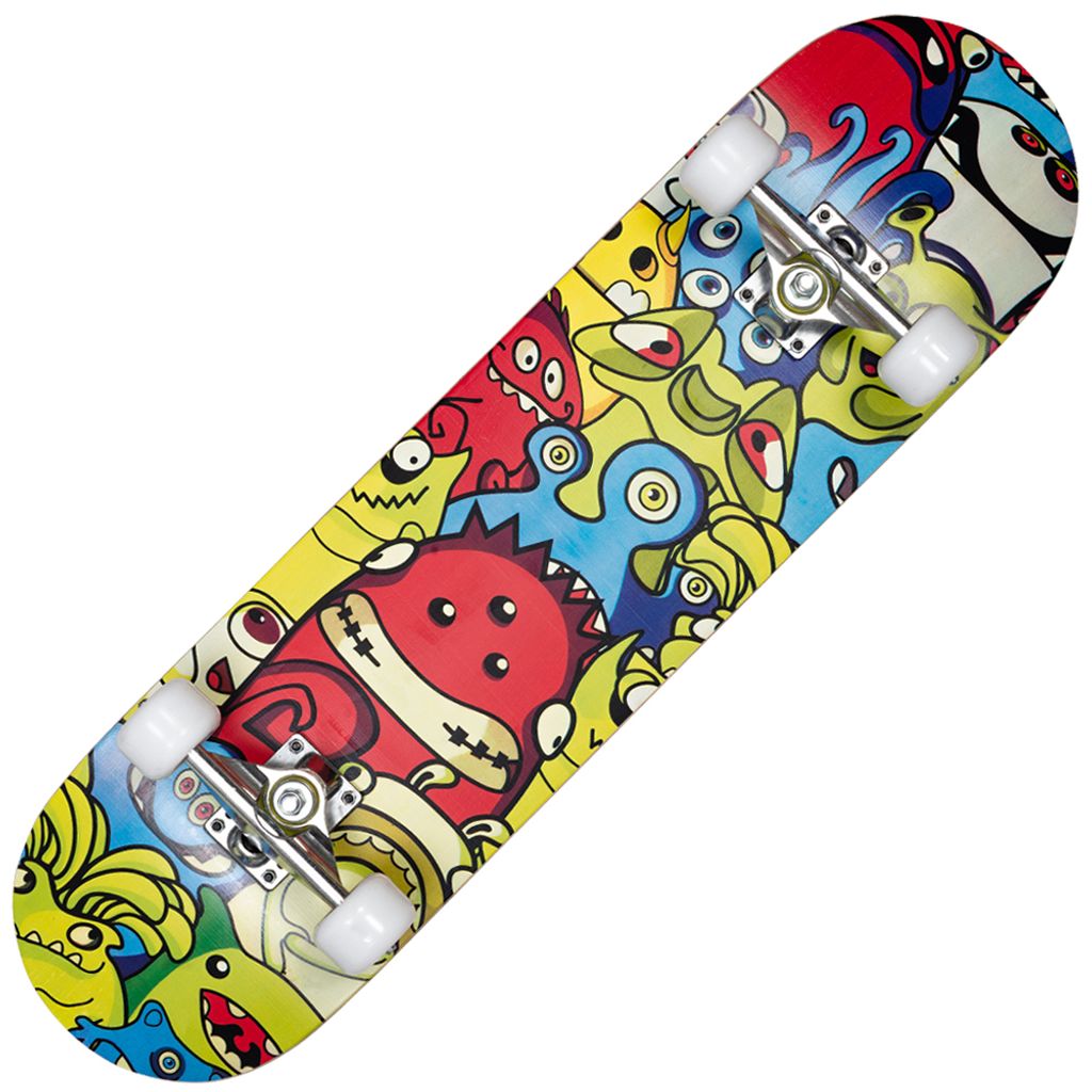 MUWO 8" Skateboard – Ahornholz Deck, "Monster Party", 52 mm Rollen, Concave-Design, einsatzbereit geliefert, für Anfänger & Profis | MW-121