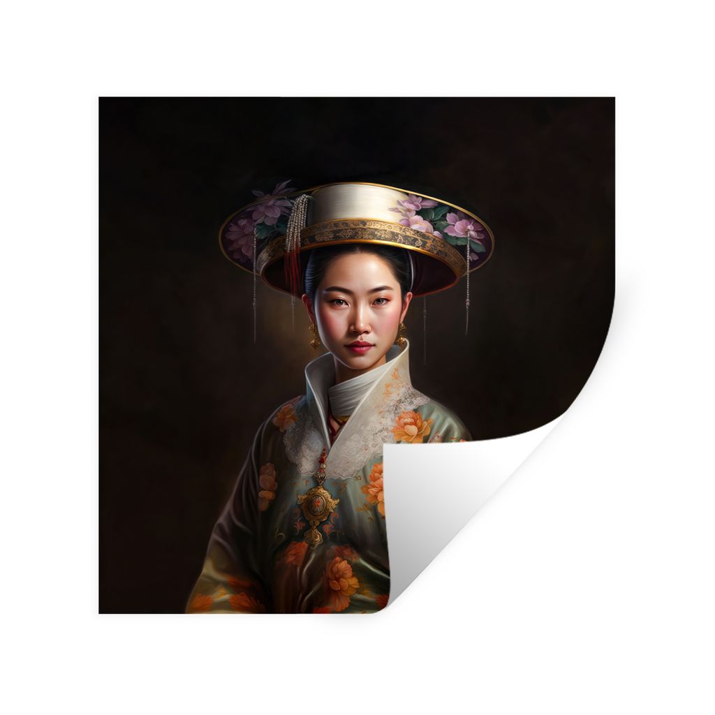 MuchoWow Wandtattoo Wandsticker Wandaufkleber Frauen - Asiatisch - Blumen - Porträt 100x100 cm Selbstklebend und Repositionierbar - Wierderverwe...