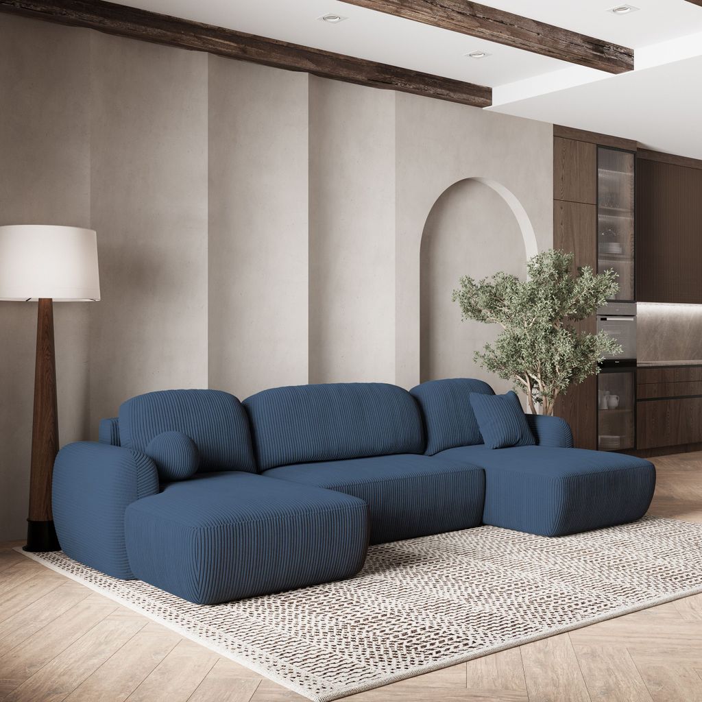 Masseno Ecksofa SAVONA P mit Schlaffunktion U-Form, Sofa mit Bettkasten, Wohnzimmersofa, Couch, Soffa, Bettsofa, Couchgarnitur- Blau, POSO 05