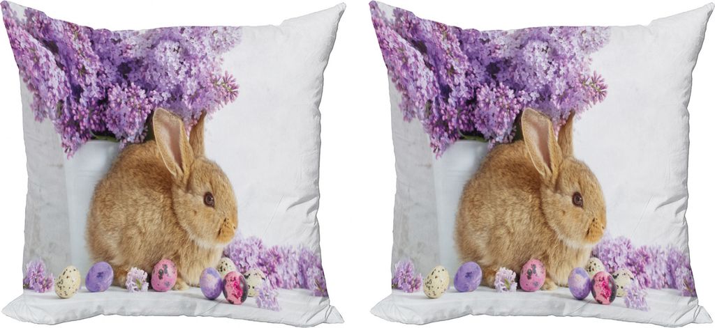 ABAKUHAUS Osterhase Kissenbezug Set (2Stück), Kaninchen Foto, doppelseitiges Digitaldruckdekor mit Reißverschluss, 50 cm, Mehrfarbig