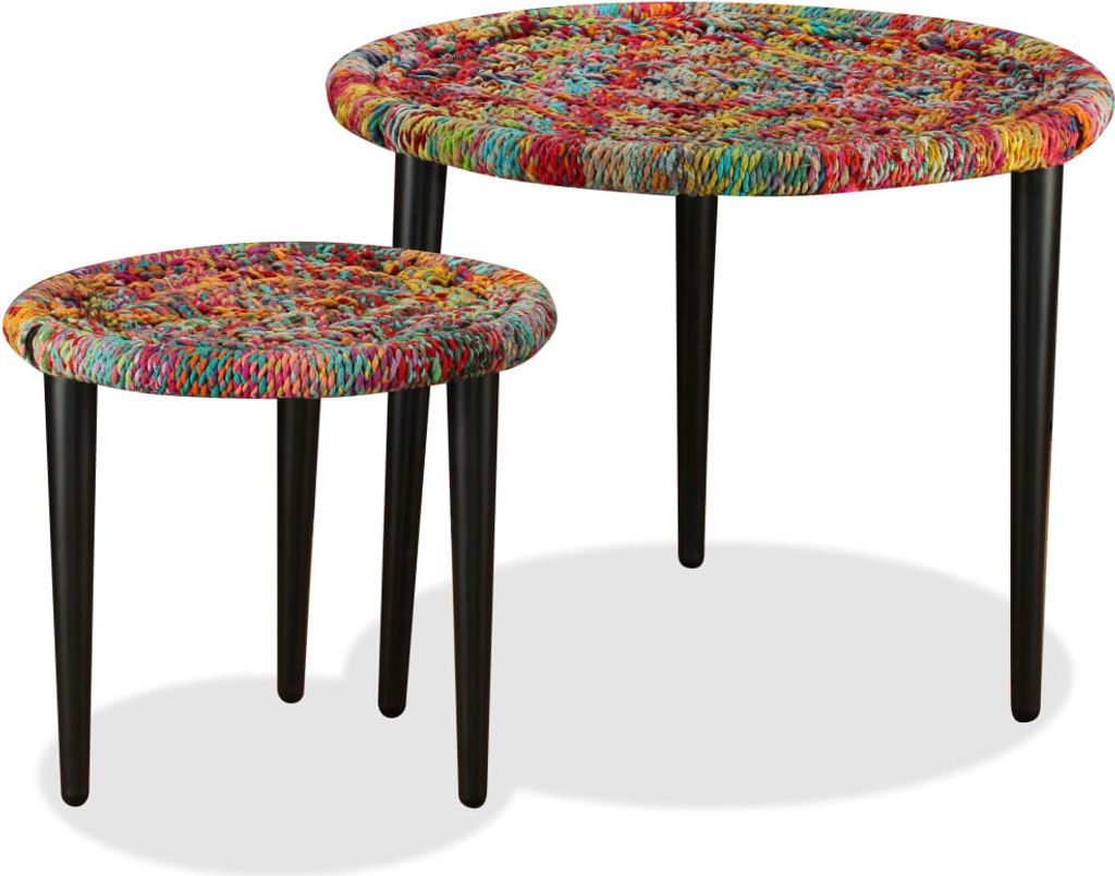 The Living Store Couchtisch-Set 2 Stk. Chindi-Gewebe Mehrfarbig