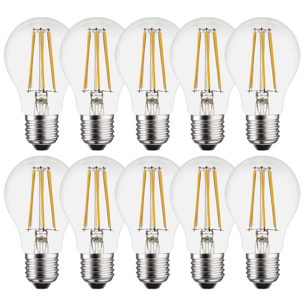 10 x LED Filament Leuchtmittel Birne 6W = 60W E27 klar 806lm Tageslicht 6500K kaltweiß