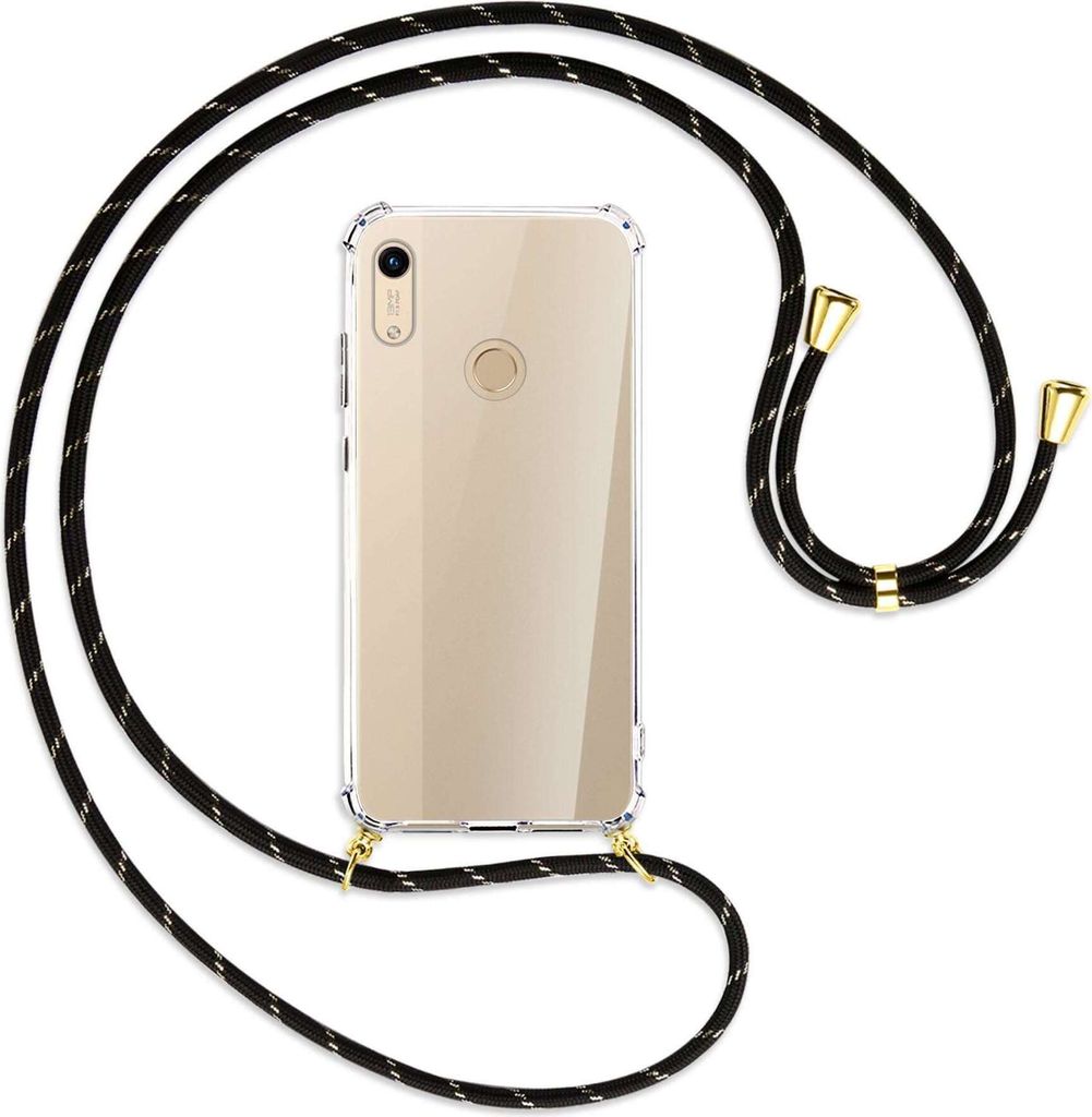 Handykette Backcover-Schutzhülle mit Band (Metall goldfarben) für Honor 8A / Huawei Y6s 2019 - schwarz/gold