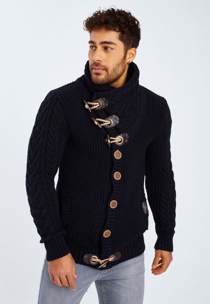 Leif Nelson Schalkragen Herren Strickjacke Schalkragen LN-4195, Dunkel Blau / XXXXL