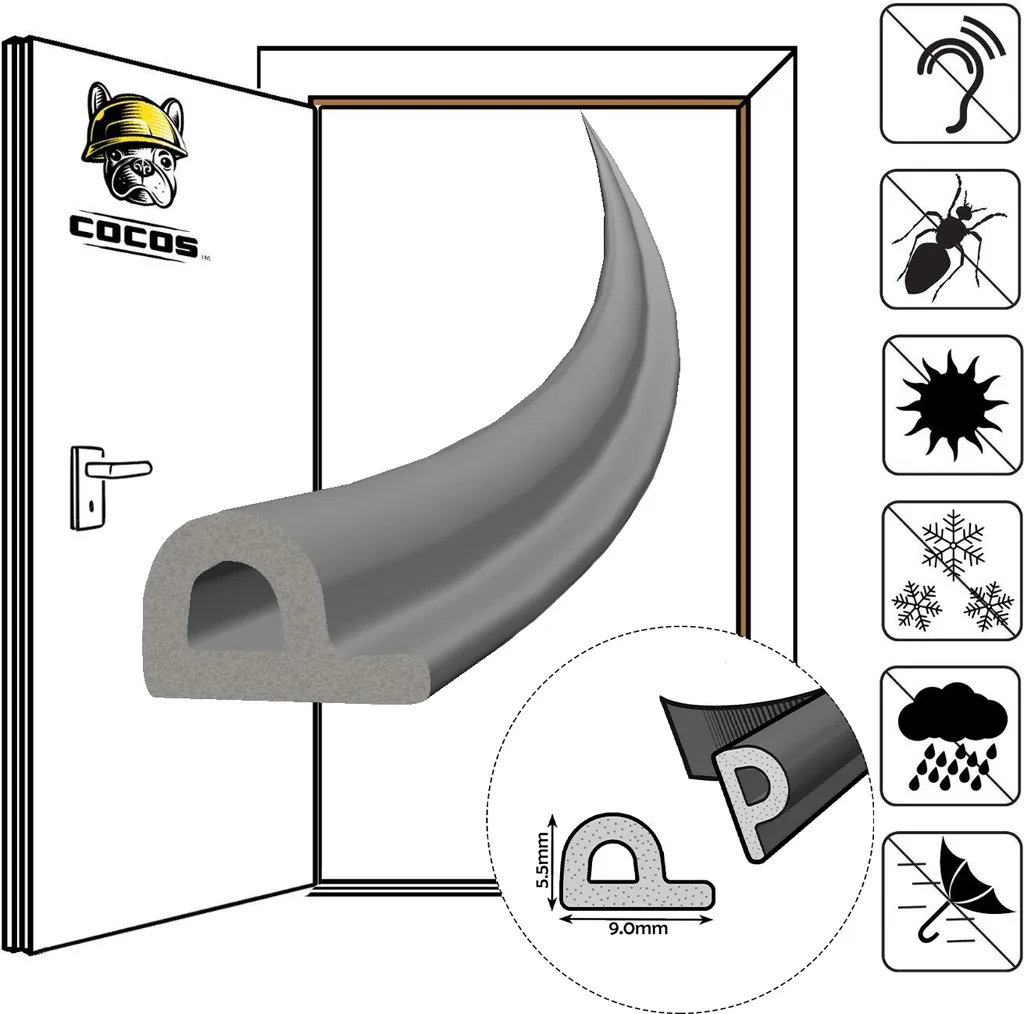 Joint de Porte d'Entrée et Fenêtre en Caoutchouc Gris EPDM Profil P 80m