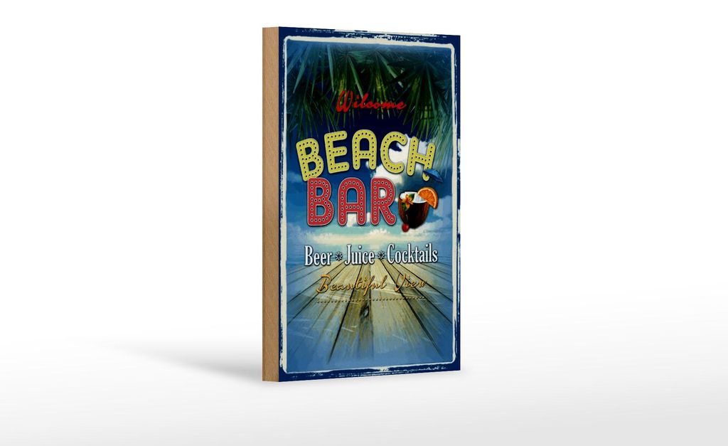 Holzschild Spruch 12x18cm Welcome Beach Bar Beer Juice