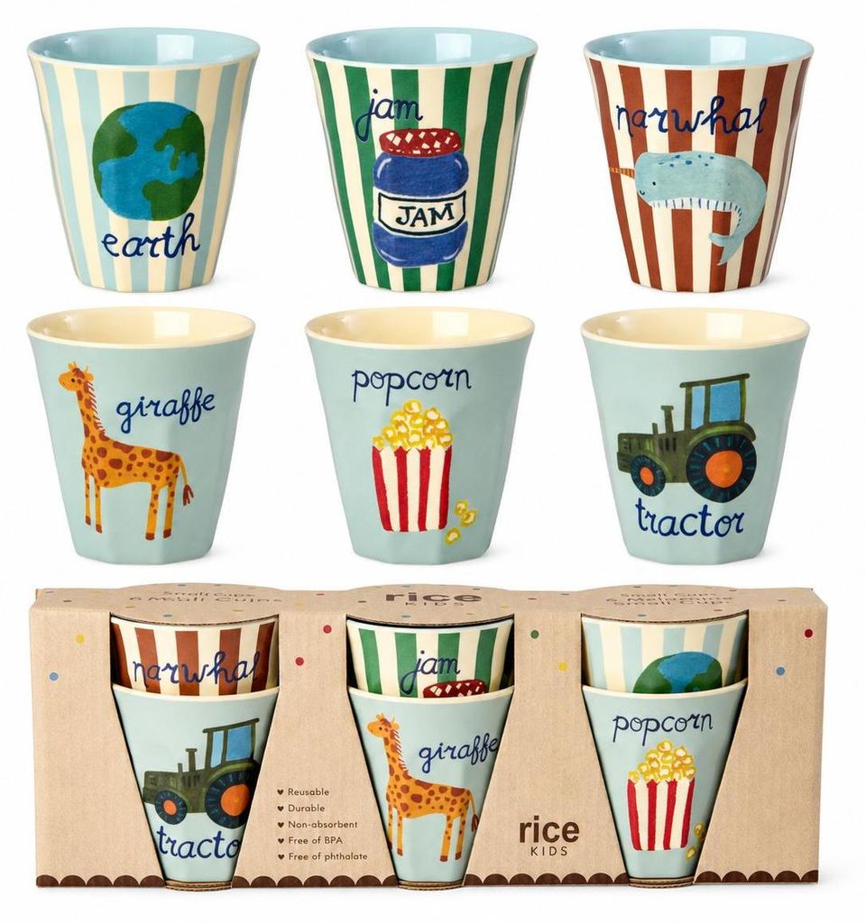 RICE Kids Kinderbecher ABC Print Jungs 6er Set 160 ml Produktbild 