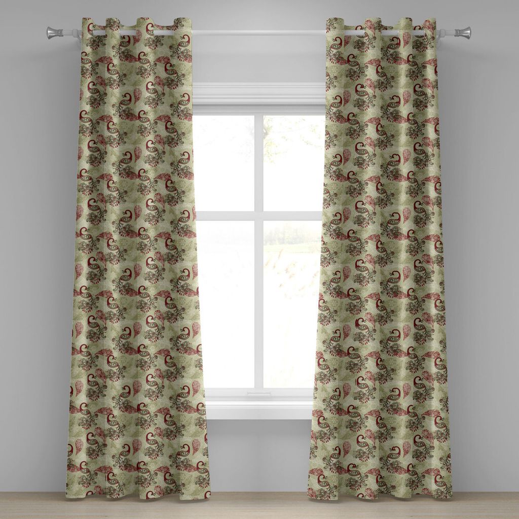 ABAKUHAUS Pfau Ösenvorhang, Winter Muster Mit Stilisierten Pfauen Schneeflocken Floral Paisley Ornate, Dekorative 2-Panel-Fenstervorhänge, 280 cm...