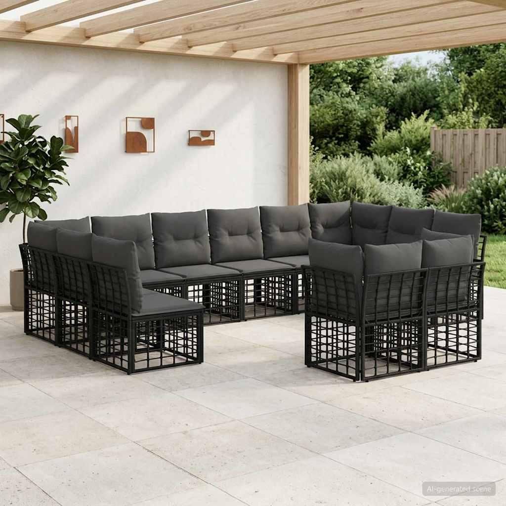 Möbel Outdoor-Sofagarnitur Schwarz und Dunkelgrau PolyesterGartenmöbelgarnituren - Gartenmöbelgarnituren c5785