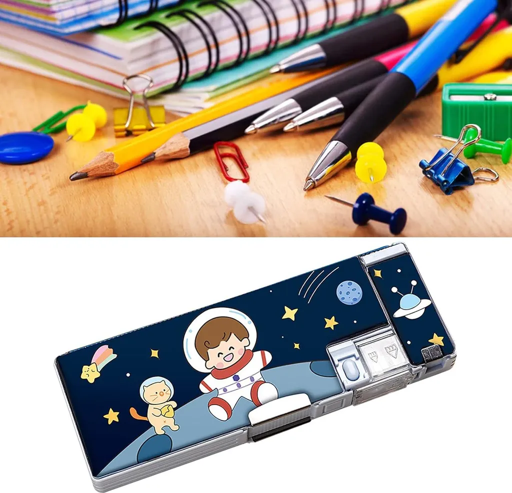 Plumier pour bureau enfant astronaute magnétique avec 2 compartiments