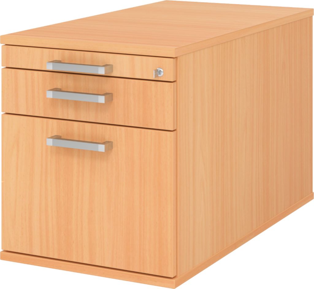 bümö office Rollcontainer - mit Hängeregistratur - Nachbildung: Buche, Griff: Chromgriff (Metall)