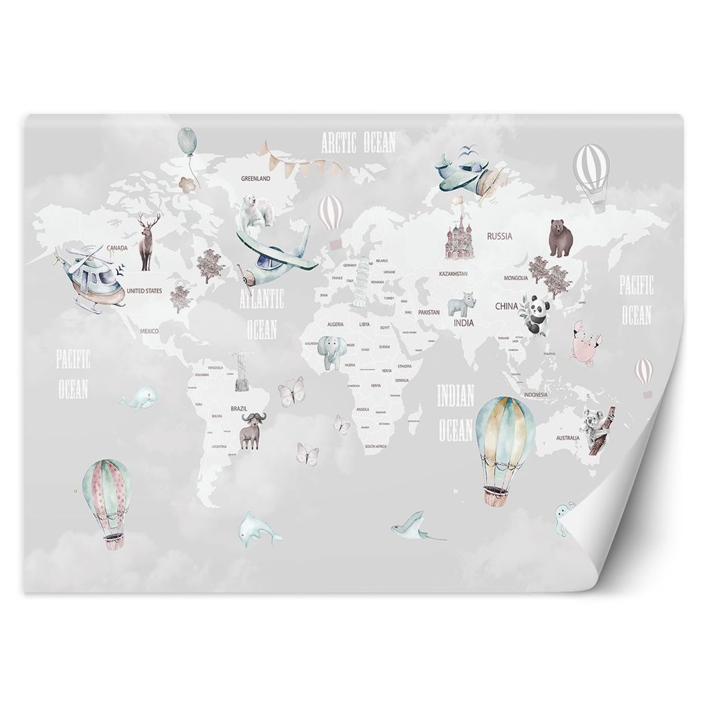 FOTOTAPETE 3D-Weltkarte 450x315FOTOTAPETE für KINDERZIMMER AAAxBBB cm Vlies Tapete KINDERMUSTER Wandtapete Design Schlafzimmer Wohnzimmer Jugendzi...