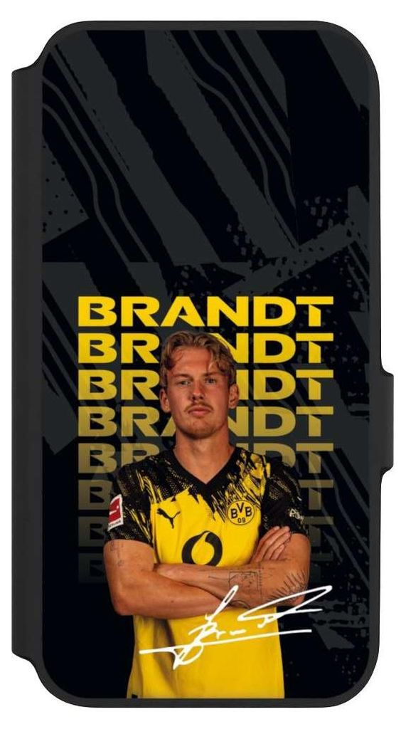 NIVOCASE Klapphülle für Samsung Galaxy A54 5G Handyhülle aus Kunst Leder NIVOflip schwarz BVB Borussia Dortmund Julian Brandt