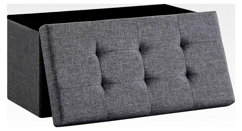 Sitzbank mit Stauraum, Polsterbank, Sitzhocker, Sitztruhe, belastbar bis 300 kg, 76 x 38 x 38 cm (Leinen - Dunkelgrau)