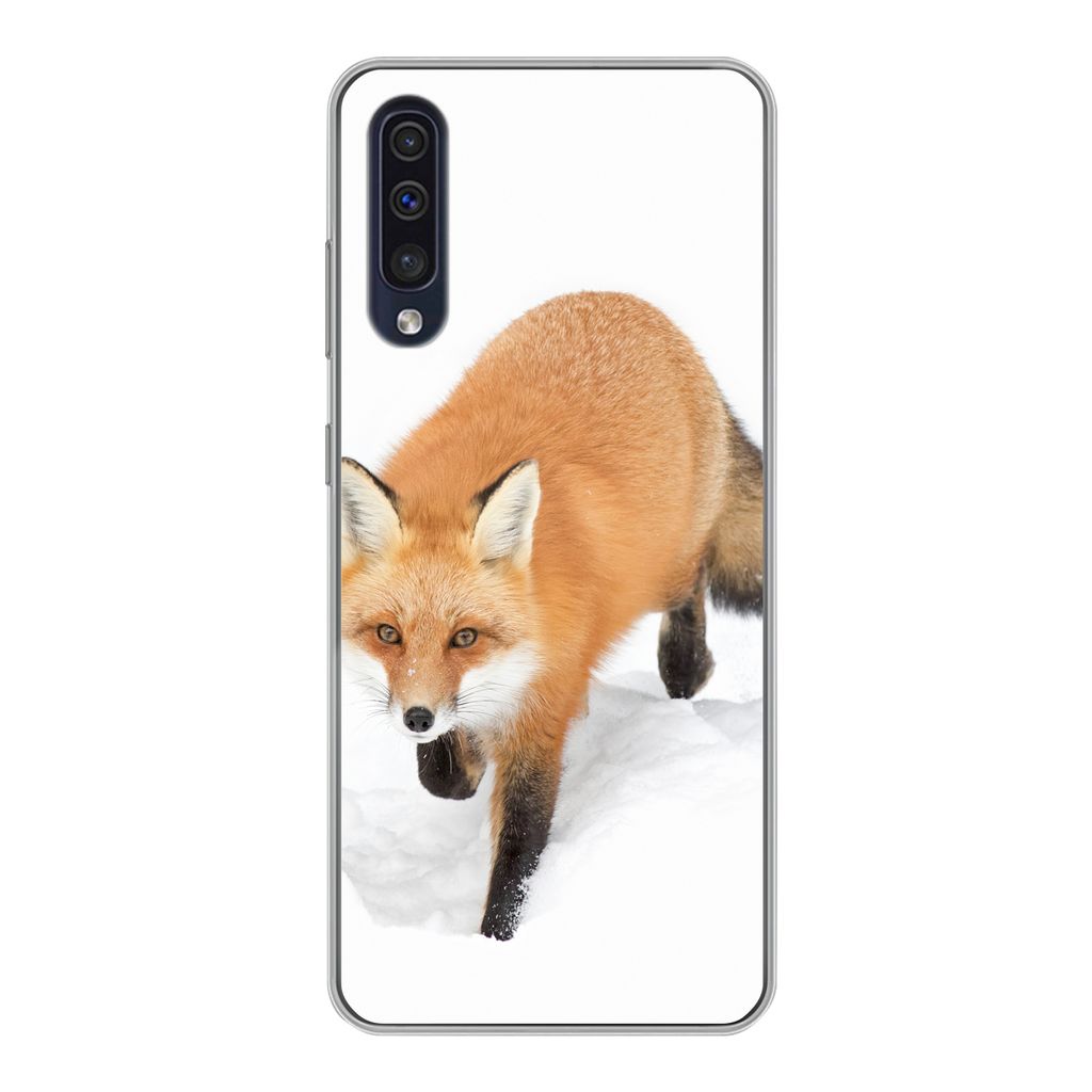 MuchoWow Handyhülle Schutzhülle Hülle für Samsung Galaxy A30s Fuchs - Schnee - Winter Silikon Softcase Handy Hülle - Karteninhaber