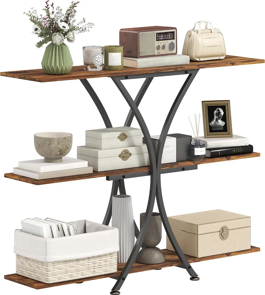 Console d'entrée étroite 2 étagères pour rangement déco kaki foncé
