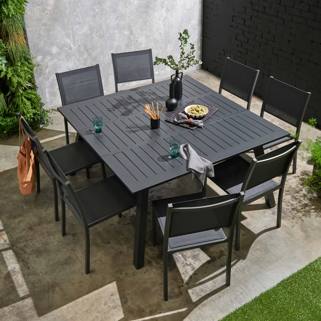 Chaise de jardin aluminium et textilène gris Oviala Nice - Lot de 2