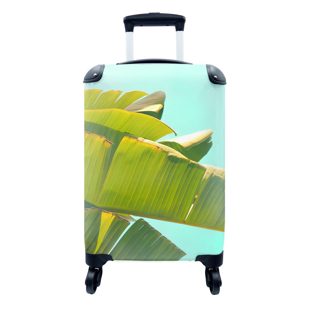 MuchoWow Koffer Handgepäck Trolley Rollkoffer Kleine Reisekoffer mit 4 Rollen - Bananenblatt - Blätter - Tropisch - Sommer - Cabin Size < 55x40...