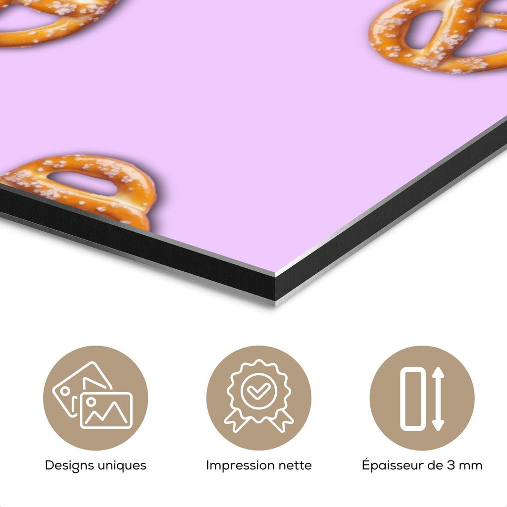 MuchoWow Wanddekoration Metall Metallbild Wandkunst 40x30 cm Brezeln - Lebensmittel - Lila MuchoWow Aluminium Gemälde - Dekoration Wohnzimmer