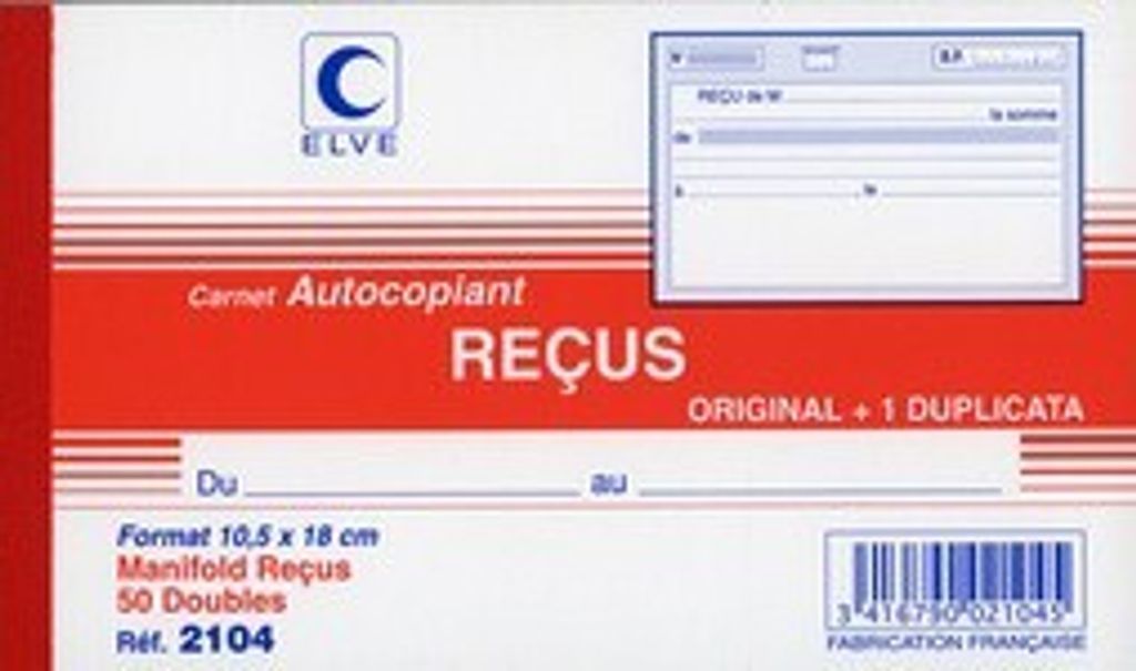 ELVE carnet "Recu dupli", 105 x 180 mm