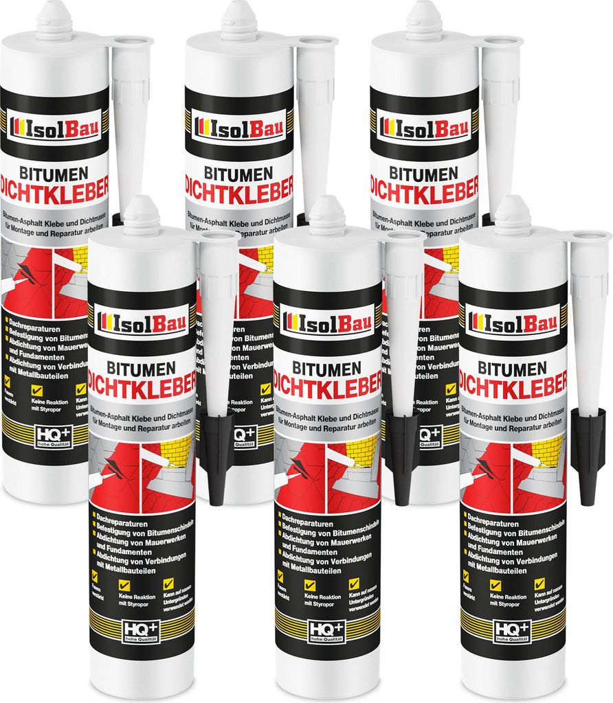 Isolbau Bitumen-Dichtkleber - 6 x 310 ml Klebstoff & Dichtmasse für Montage & Reparatur von Bitumen-Schindeln - Schwarz