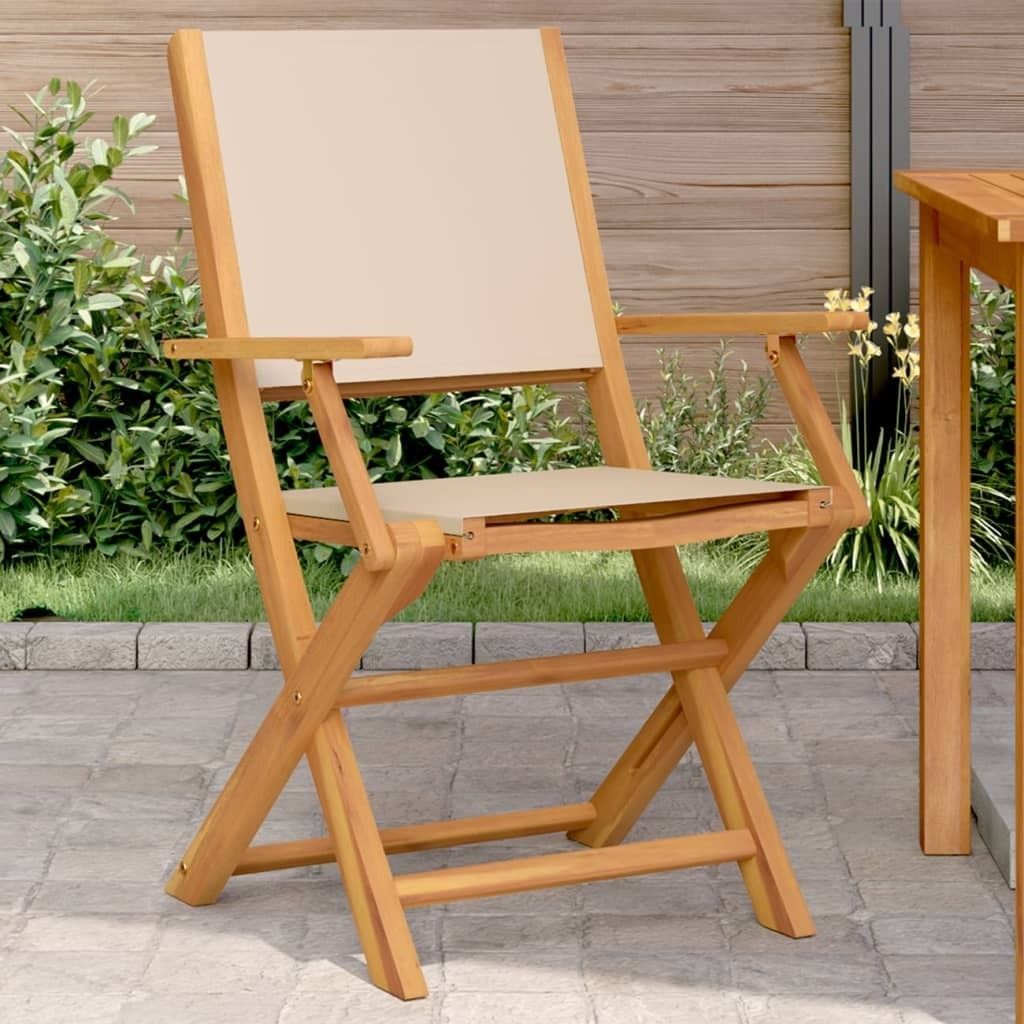 "2026 Promotion" Gartenstühle 2 Stk. - Hohe Qualität - Beige Massivholz Akazie & Stoff - Gartenstühle CC22338