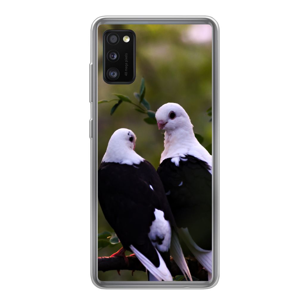 MuchoWow Handyhülle Schutzhülle Hülle für Samsung Galaxy A41 Vögel - Zweig - Blätter Silikon Softcase Handy Hülle - Mobiltelefon