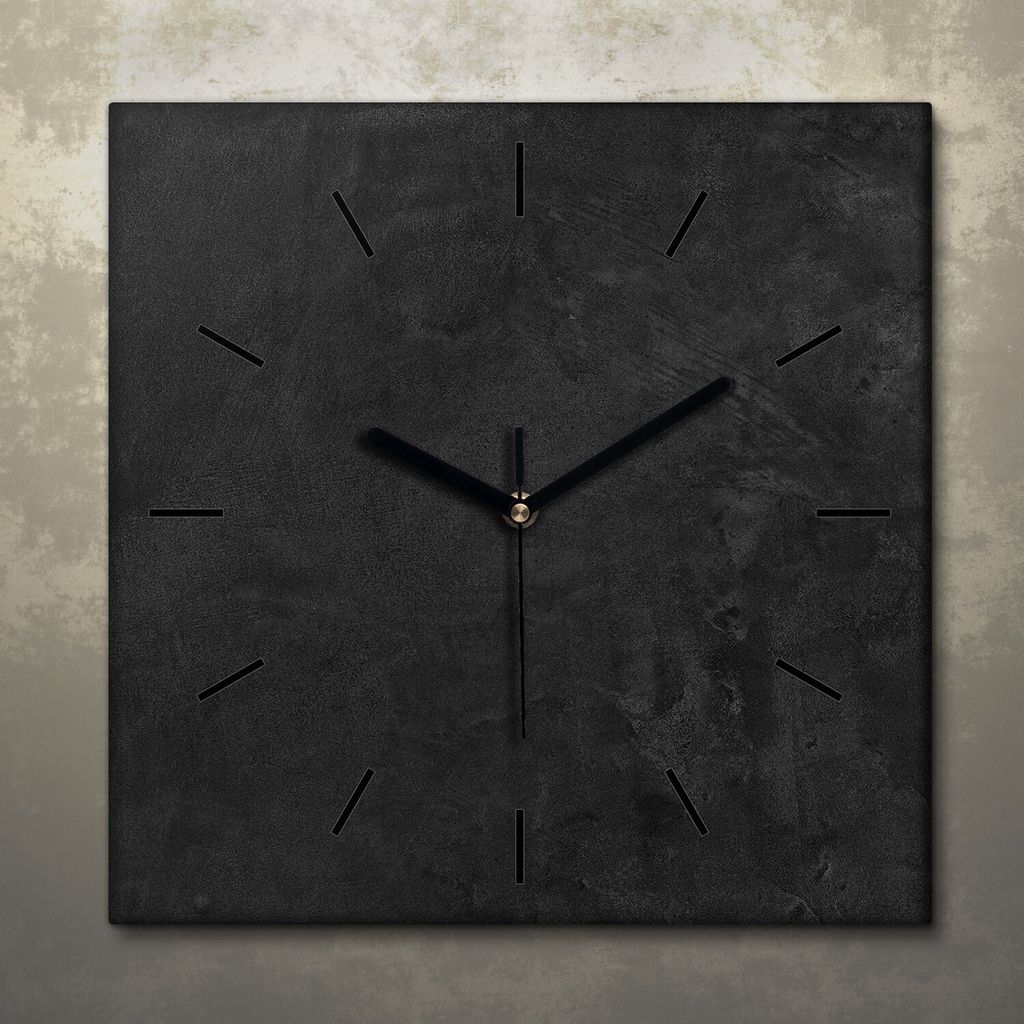 Wohnzimmer Leinwand Uhr Geräuschlos Küche 30x30 Schwarzer Stein, Marmor, Motive, Textur, schwarze Zeiger