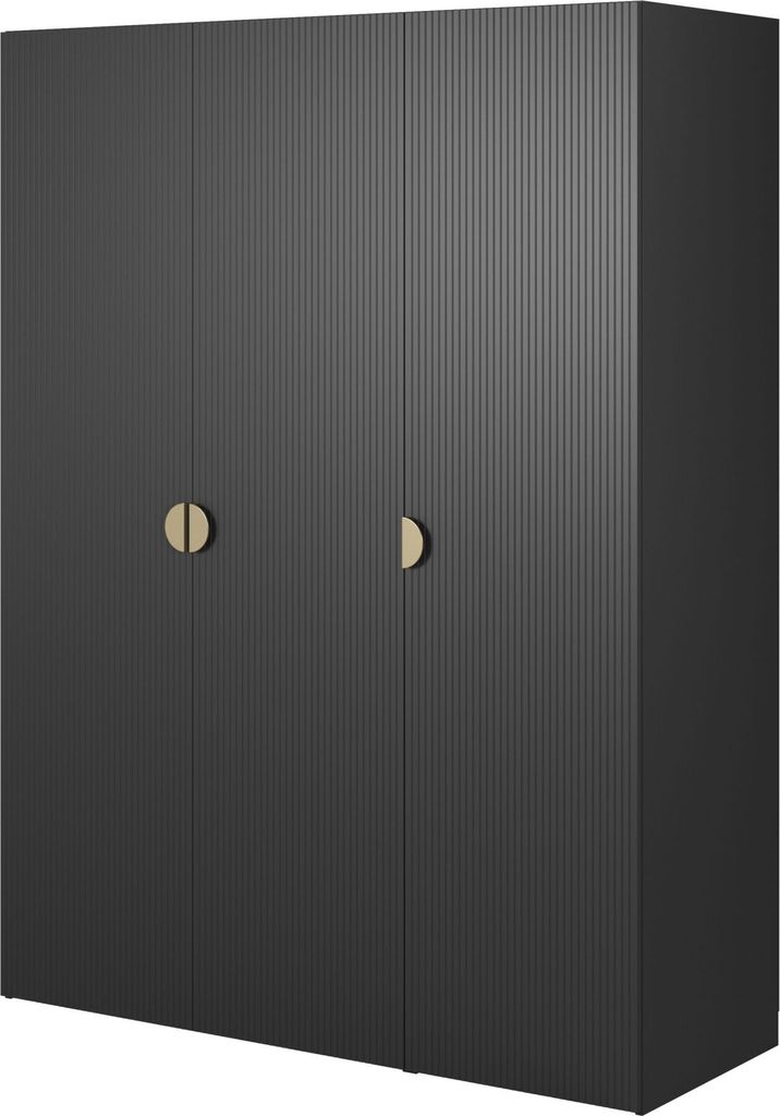 Selsey Moonir - Kleiderschrank 3-türig mit langer Kleiderstange und Regalen, 150 cm, schwarz