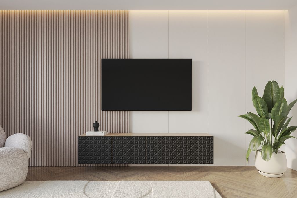 ALTDECOR TV-Schrank VIRA-W mit Gefrästen Fronten 2x100x40x40 Lowboard hängend, TV Möbel, TV Cabinet, Fernsehtisch, Fernsehschrank, TV Kommode, T...