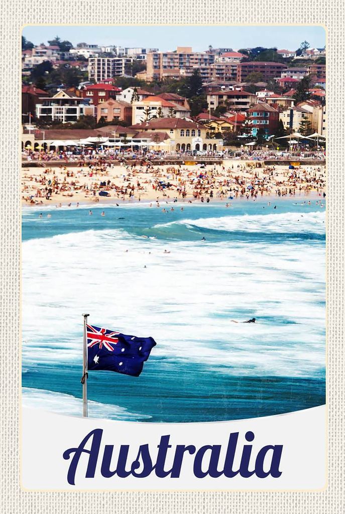 vianmo Holzschild 18x12 cm Australien Strand Meer Wellen Sonne Bildmotiv Reisemotiv Abenteuer Reisen