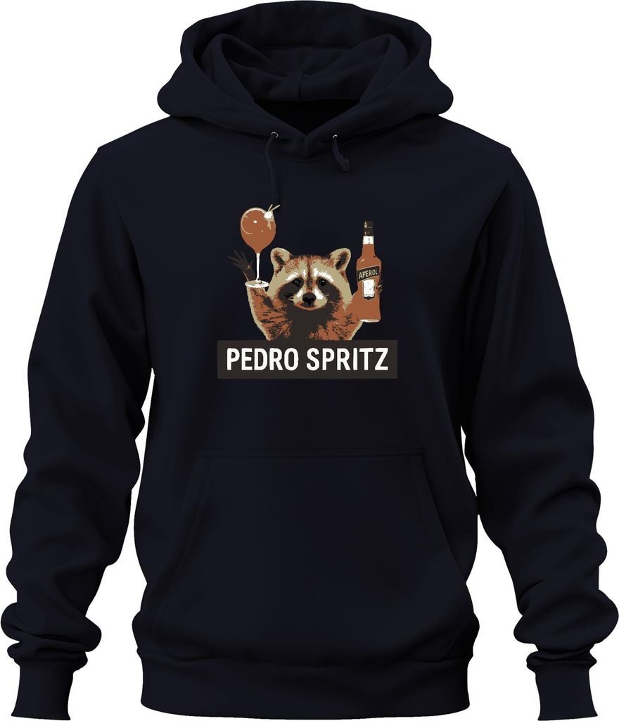 Pedro Spritz Waschbär Aperol Spritz Cocktail Sommer Geschenk Uni Hoodie Kapuzenpullover, Navy, L