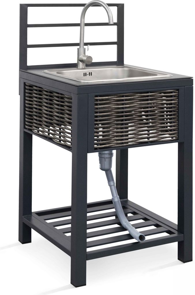 Aluminium- und Rattan-Außenküchenspülmöbel - Oviala Clari
