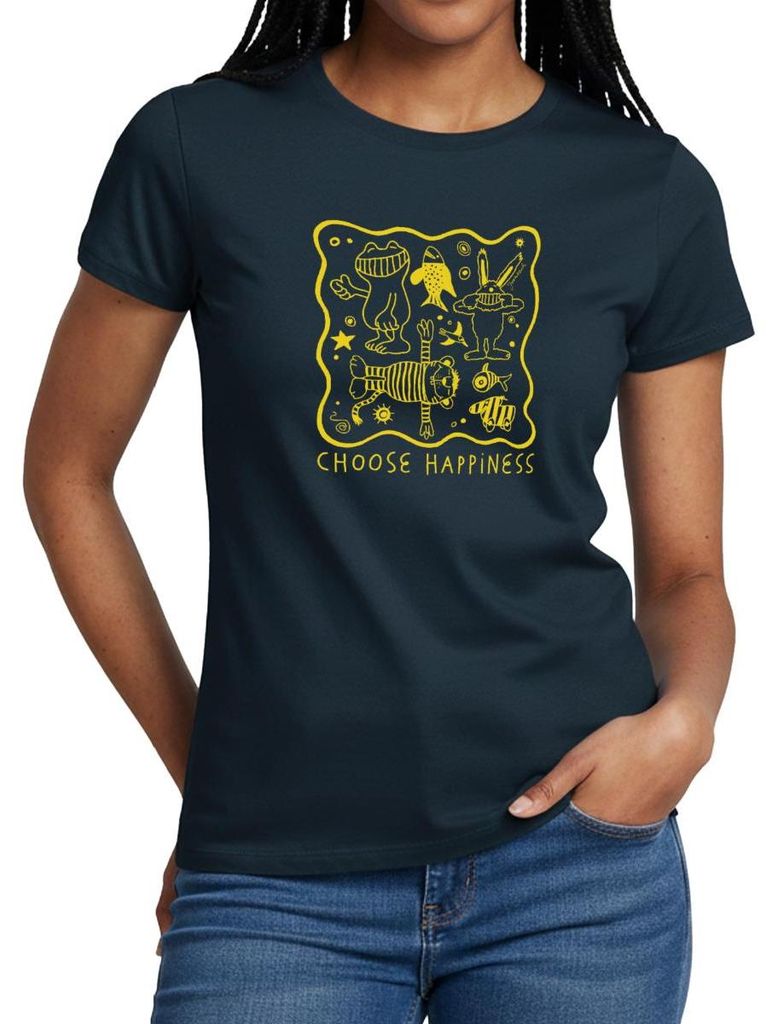 Spreadshirt Janosch Choose Happiness Gelbes Design Frauen T-Shirt, M, Navy