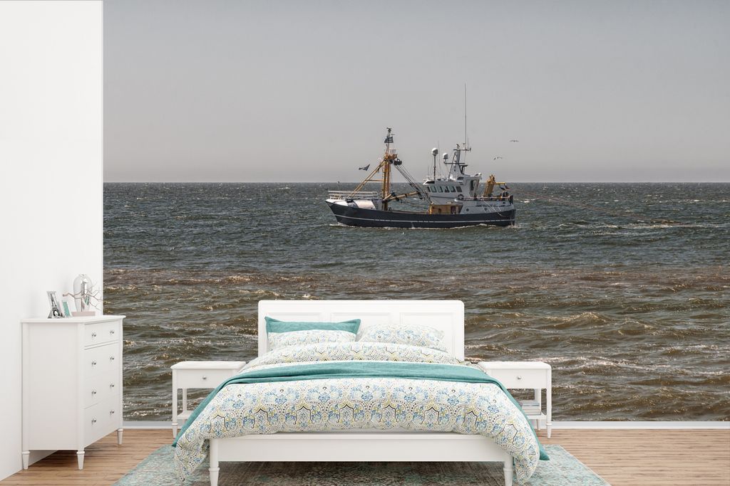 MuchoWow Fototapete für Wohnzimmer oder Schlafzimmer Wandtapete Vinyl Motivtapete Nordsee - Fischerboot - Wasser - 420x280 cm - Zimmer für Kinder