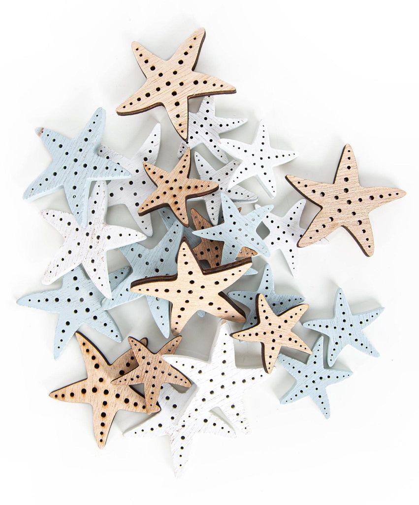 Streudeko Set 24 Holz Seesterne weiß blau maritim 3-5 cm Produktbild 